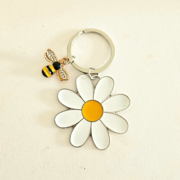 Sunflower and Rhinestone Bee Keychain - New - Picture 1 of 3